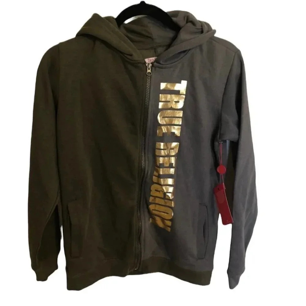 True Religion Boys Charcoal Color Block TR Zip-Up Hoodie Size M & L NWT - Picture 7 of 12